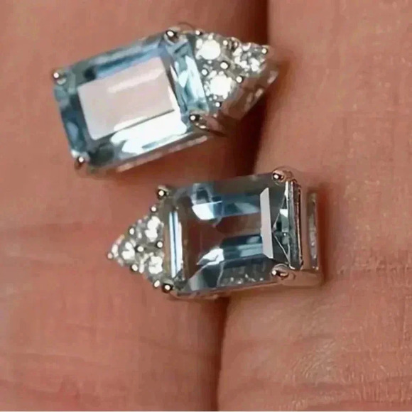 Elegant Silver and Blue Gemstone Earrings - Picture 1 of 2